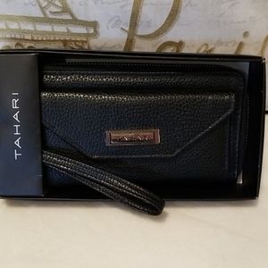 Tahari black wristlet.